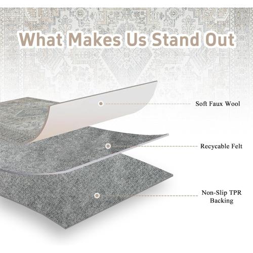 Beige 8x10 Machine Washable Rugs Area Rugs for Living Room,Ultra Soft Low Pile Retro Rugs for Bedroom,Dining Room,Large Non Slip Carpet Vintage Distressed Accent Rug for Farmhouse Office Home Decor