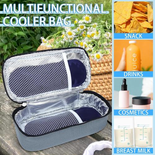 Breastmilk Cooler Bag with Ice Pack, Portable Insulated Breast Milk Storage Cooler Bag, Small Stylish Breastmilk Storage Bag Cooler with Wrist Strap (Grey)