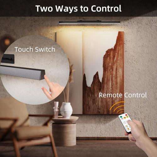 Large Battery Operated Wireless Picture Light，Rechargeable 39.4inch Painting Display Light,Remote Control Wall Lights with Three Modes and Timing for Art Frame