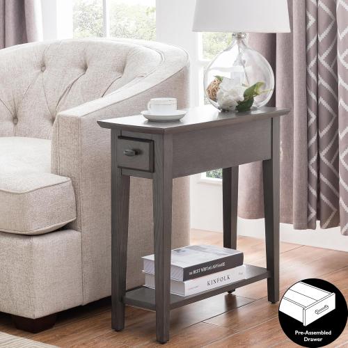 Leick Home 10071-GR One Drawer Chairside/Recliner End Table with Shelf, Smoke Gray