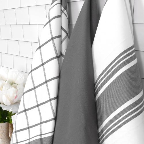 All-Clad Woven Bistro Kitchen Towels: Highly Absorbent, Super Soft Long Lasting - 100% Cotton, 20x30 Dish Towels for Cleaning & Drying Dishes, Pans, Glassware, or Countertops, (6-Pack), Pewter