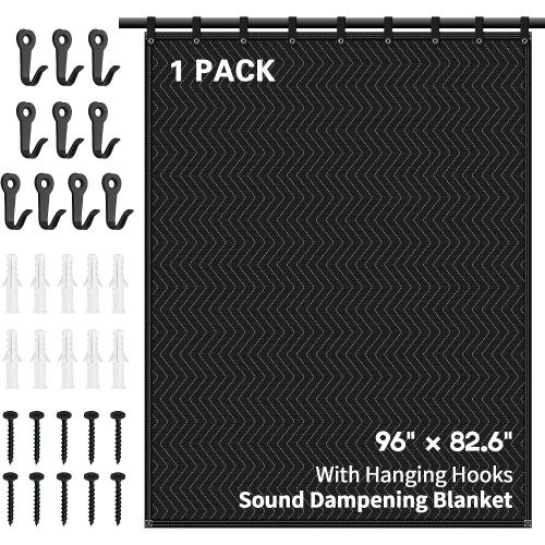 BLACK Large Sound Dampening Blanket,96 x 80 Sound Absorbing Studio Blanket,Noise Cancelling Studio Acoustic Blanket Curtain/Light Blocker/Moving Blanket