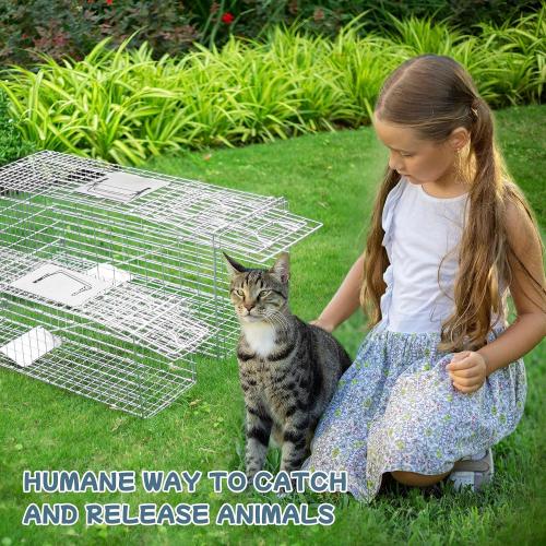 Animal Trap 32x10x12 Cage Trap, Heavy Duty Folding Raccoon Traps, Humane Cat Trap for Stray Cats,Rabbits,Squirrels,Outdoor Small Animal Trap,Humane Catch & Release