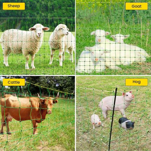 Electric Fence Netting, 164'L x 42.5 H Movable Livestock Nets for Sheep, Hogs, Cattle, PE Net Fencing Kit with 14 Posts Double Spiked, Electric Fencing for Backyards, Homesteaders, Farms Ranches