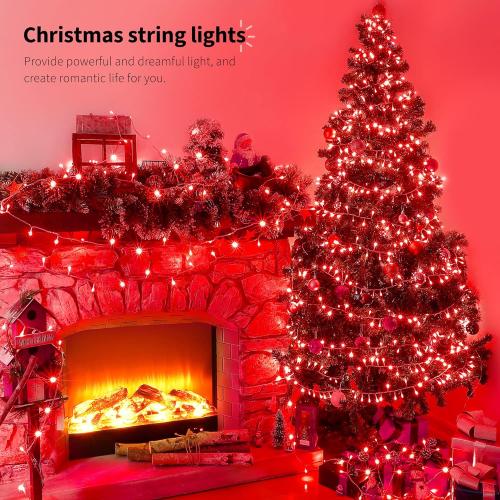 33ft 100 LED Red Christmas Lights, 8 Modes LED String Lights Outdoor Waterproof, Clear Wire LED Lights for Valentine's Day, Bedroom, Party, Christmas, Halloween Decor-Red