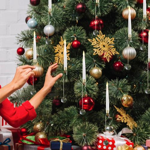 Flameless Candles for Christmas Tree, Magic Wand Christmas Tree Candles with Remote Battery Operated Fake Candles for Christmas Wedding, Set of 10