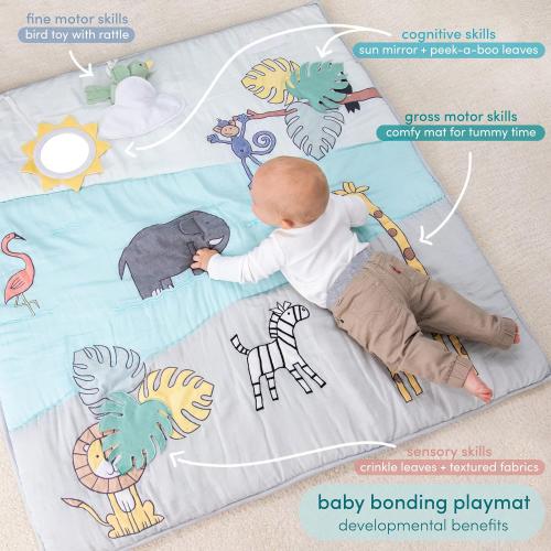 aden   anais Baby Bonding Playmat – Reversible 45” x 45” Cotton Muslin Infant Mat – Foldable Play & Tummy Time Cushion – Sensory Development Toys – Machine Washable - Non Toxic, PVC Free