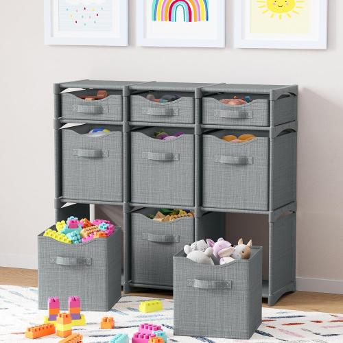 9 Cube Closet Organizers, Includes All Storage Cube Bins, Easy To Assemble Storage Unit With Drawers | Room Organizer For Clothes, Baby Closet Bedroom, Playroom, Dorm (Light Grey)