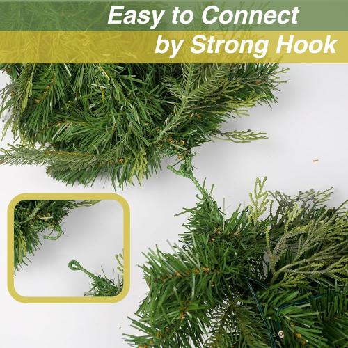Christmas Garland Flocked 9ft with 50 Lights, Christmas Decor with Pine Cone Red Balls & Berries 50 Light Timer for Mantle Staircase Indoor and Outdoor