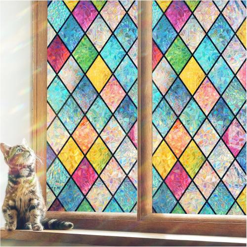 Haton Stained Glass Window Film, Rainbow Window Privacy Film, Decorative for Home Door 17.5 x 78.7
