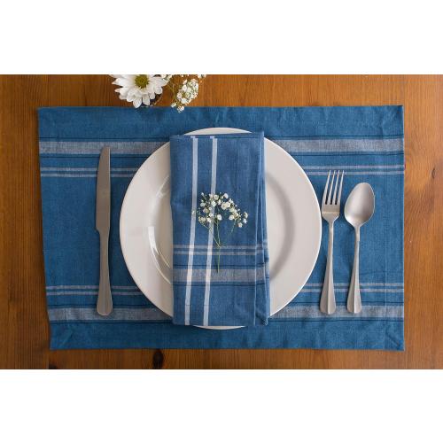 DII French Stripe Tabletop Collection Farmhouse Style Dining Table Linen Napkin Set, 20x20, Blue Chambray, 6 Piece