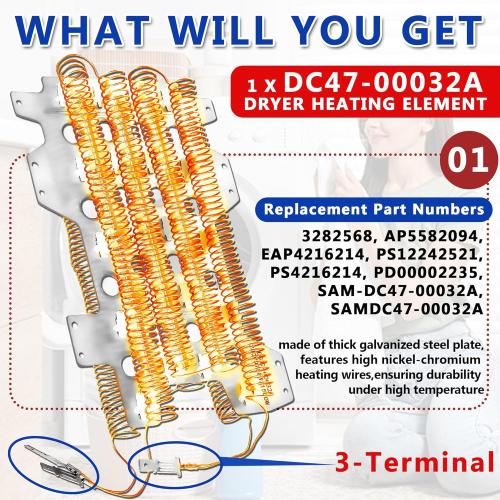 Dryer Heating Element Kit Fit for Sam-sung Models DV48J7700EW DV455EVGSWR DV45K7100EW DVE45R6300W DV45K6200EW DV45K6200EZ DV45K6500EV/A3 DV45K6500EW/A3 DVE60M9900V/A3 DV52J8700EP/A2 DVE45M5500W/A3