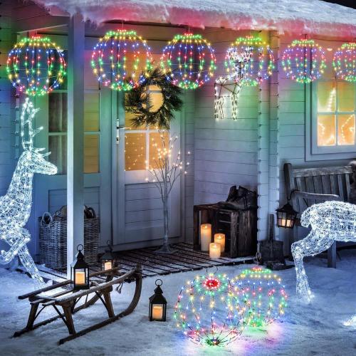 Flacchi Set of 2 Christmas Hanging Ball Lights - 2 Sizes of Connectable Hanging Tree Globe Fairy Lights with 8 Lighting Modes,Timing Function Waterproof Indoor Outdoor (Multicolor)