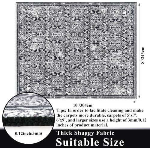 Vaukki Living Room Rug, Vintage Shaggy Soft Laundry Rug, Non Slip Kitchen Area Mat, Washable Farmhouse Bedroom Area Carpet for Bathroom, Kitchen and Kidsroom (8'x10', Black)