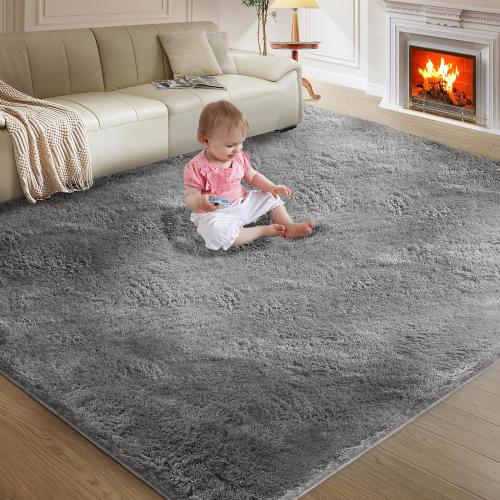 Grey Ultra Soft Rug for Living Room, Fluffy Shag Area Rug for Bedroom, Modern Shaggy Carpets Fuzzy Rug for Teens Dorm Nursery Home Decor Aesthetic, Upgrade Anti-Skid Durable, Grey