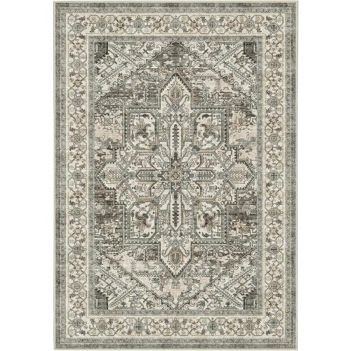 dog mat Machine Washable Non Slip Backing Mat Soft Foldable,Vintage Rugs Mats, Inside Floor Mat Doormat, Brown Lvory 2 pk