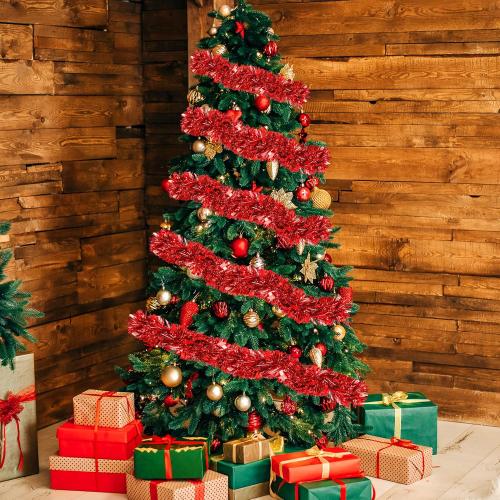 70 Ft Christmas Tinsel Garland Metallic Tinsel Twist Garland Glitter Christmas Tree Hanging Decorations for New Year Party Birthday Holiday Indoor Outdoor Supplies (Red)