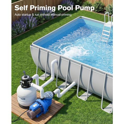 BluSwim 1.5 HP Self-Priming Pool Pump Max 6060GPH High Flow | 52FT Head Lift Energy Efficient, In/Above Ground Pool Pump with Hose Adapter, Boost Water Circulation & Filtration
