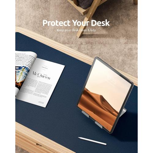 YSAGi Leather Desk Protector, Office Mat, Large Mouse Mat, Non-Slip PU Leather Blotter, Laptop Desk Mat, Waterproof Writing Pad for Office and Home (Dark Blue, 23.6 x 13.8)