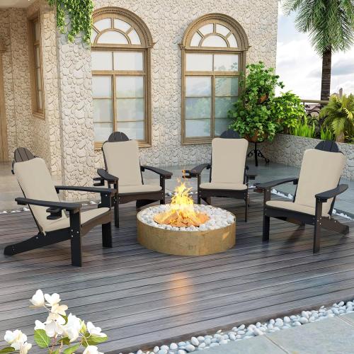 Adirondack Chair Cushion Set of 2-19''x19'' Seat & 19''x28'' Back, Outdoor Rocking Chair Cushions with Waterproof, Fade-Resistant, Removable & Machine-Washable Covers, Cream