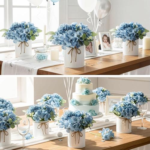 Auihiay 10PCS Flower Table Centerpieces, Hydrangea Artificial Flowers with Vase, Silk Hydrangea Flowers for Wedding Centerpieces, Birthday Parties, Baby Showers, Tea Party, Bridal Bouquet (Dusty Blue)