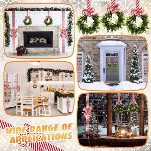 Yinkin 16 Pcs Christmas Door Cabinet Bows with Wreaths Set 10 Large Cabinet Bows 6 Mini Hanging Garlands Front Christmas Door Decorations Xmas Hanging Ornaments for Party Supplies (Red and White)