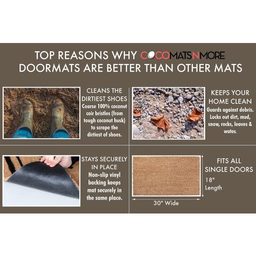 COCO MATS 'N MORE Coco Coir Door Mat – Heavy Duty Outdoor Mat, Non-Slip Welcome Mat with Vinyl Backing, Front Porch Door Mat with Tough Coir Bristles (18 x 30 | Love Heart)