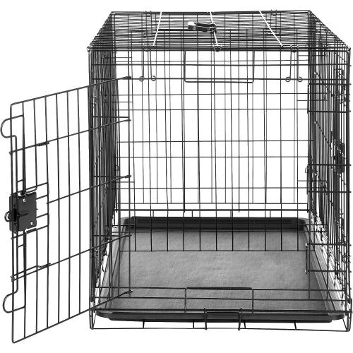 Amazon Basics Portable, Easy to Assemble, Foldable Metal Wire Dog Crate with Removable Tray, Double Door, Divider Panel, Handle, 36 x 23 x 25, Black