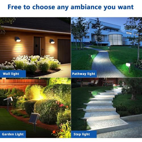 Solar Spot Lights Outdoor Waterproof IP65,4 Pack,2CCT(3000K/6500K),4 Lighting Modes Selectable, Solar Powered Yard Garden Solar Spot Lights for Outside Landscape Auto On/Off
