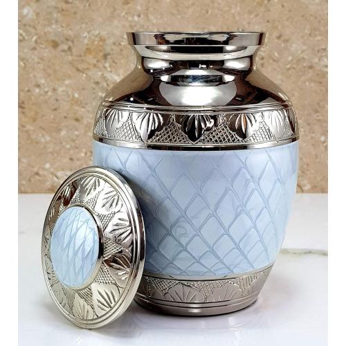 Size 6 Color Blue eSplanade Metal Cremation Urn Memorial Jar Pot Container | Medium Size Urn for Funeral Ashes Burial | Engraved Metal Urn | Blue - 6 Inches