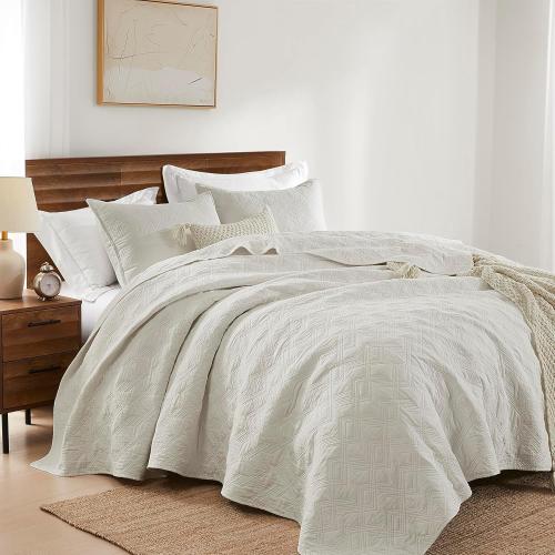 WDCOZY 100% Cotton Oversized King Quilt Set - Beige California Cal King Size Soft Lightweight Modern Bedspread, Farmhouse Country Rustic Coverlet, Textured Like Linen, Shabby Chic Bedding