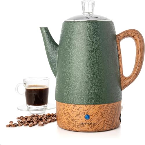 Mixpresso 10 Cup Percolator Coffee Pot Electric, Stainless Steel Coffee Percolator Electric With Keep Warm Function, Classic Perculator Pot With Removable Basket for Home or Office - Shiny Green