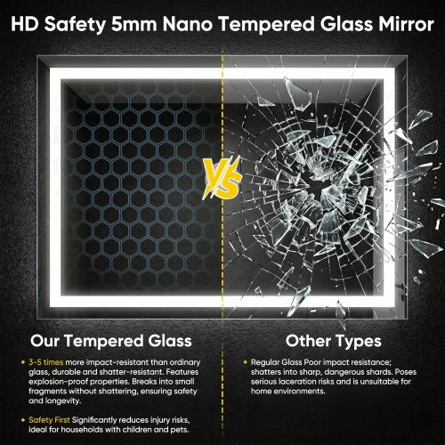 Antok 24x36 LED Bathroom Mirror with Lights, Backlit   Front Lit Vanity Mirror with CRI>90, Dimmable Anti-Fog Smart Mirror with Memory Function, 3 Color Temperatures, Shatterproof Tempered Glass, ETL