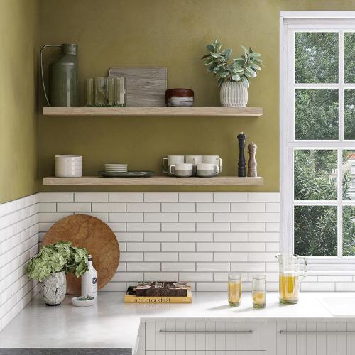 Ballucci Floating Shelves for Wall, 48 Wood Wall Shelf Set of 2, with Invisible Brackets for Bathroom, Living Room, Bedroom, Kitchen, Nursery, 8 Deep, Oak Finish