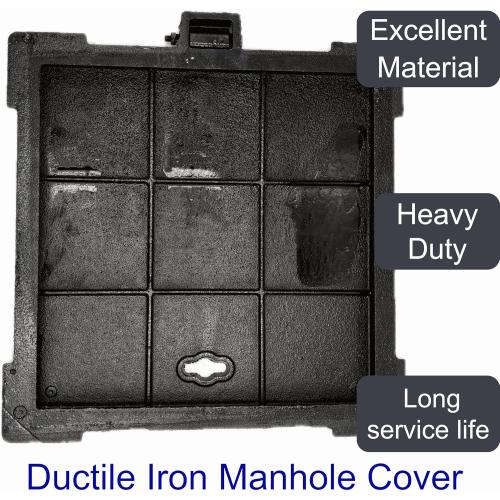 Cast Iron Manhole Cover and Frame 20x20, B Class Black Septic Tank Lid with Base, Square Sewage Basin Cover, Heavy Duty Metal Inspection Cover for Driveway, Concrete, Yard (19.7X19.7)