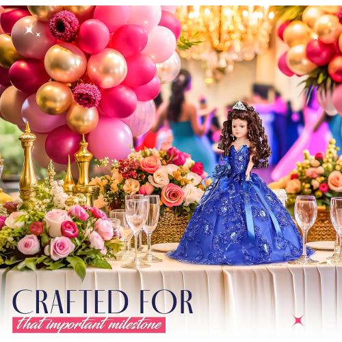 18” Quinceañera Last Doll with Umbrella Dress Stand – Última Muñeca Mis Quince Años Keepsake, Traditional Hispanic Mis 15 Doll, Ceremony & Table Centerpiece, Fully Accessorized KK18725-29 (Blush)