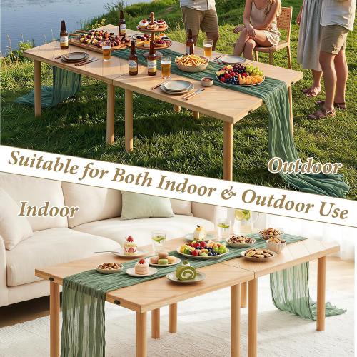 Low Picnic Table Portable, 60 X 30 Boho Picnic Table with Table Runner for Indoor,Outdoor,Camping, Wedding, Beach, Garden, Party(Large Size for 6-8)
