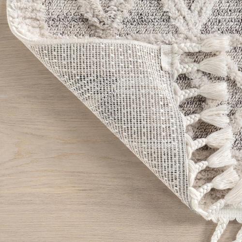 nuLOOM 2x6 Ansley Moroccan Tassel Area Rug, Light Grey, High-Low Textured Bohemian Design, Plush High Pile, Stain Resistant, For Bedroom, Living Room, Hallway, Entryway