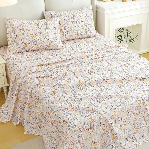 MUXHOMO Queen Size 4 Piece Sheet Set, Soft Breathable Bed Sheet Set for Bedroom with Deep Pocket Up to 16, Wrinkle-Free & Cooling Bedding for Oeko-TEX Certified - Fern Class