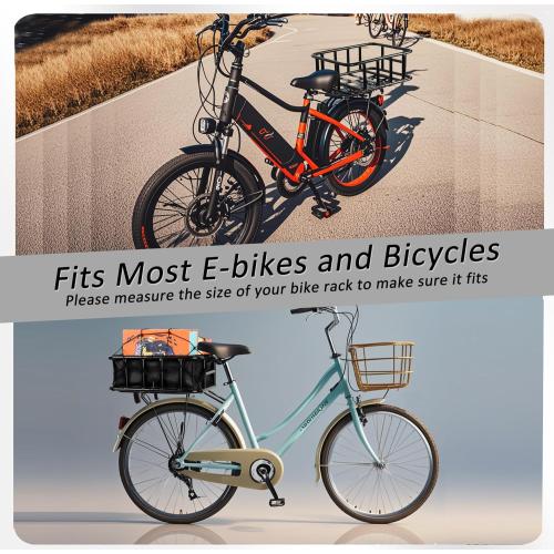 Bike Basket Rear, Large Bicycle Basket with Cargo Net, Liner and Waterproof Cover for Electirc Bike, Ebike and Bikes, Large Capacity Wire Bakset