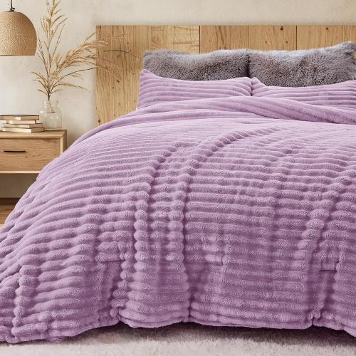 Sasttie Fluffy King Comforter Set, 3-Piece Soft Fleece Bedding, Purple | Marshmallow Bedding Set with 2 Pillowcases, Warm & Fuzzy Faux Fur Down Alternative, OEKO-TEX Certified