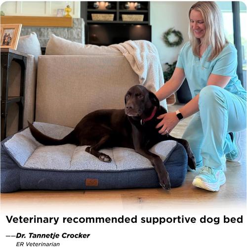 Bedsure Orthopedic Dog Beds Large Sized Dog - Extra Thick Supportive Large Dogs Bed with Waterproof Washable Cover, L Plus Comfort Pet Bed Sofa with Soft Plush Sherpa and Nonskid Bottom, Brown, 38