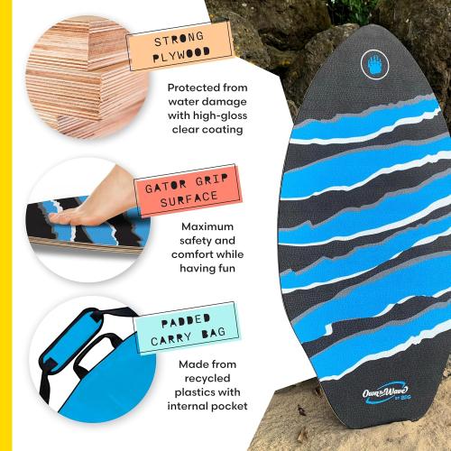 Own the Wave Black Claw Strike 40″ High Performance Wooden Skimboard - Features Non-Slip Traction Pad | Comes with Padded Carry Bag Made from Recycled Plastics – for Kids and Adults