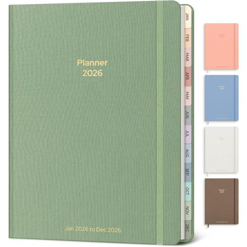 2026 Planner Weekly and Monthly, Jan.2026 - Dec.2026, Linen Hardcover Calendar 2026 Agenda Planner Daily To Do List Notebook with Monthly Tabs, 6 x 8.3, Creamy Green