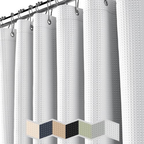 NEATERIZE Shower Curtain White - Hotel Style Shower Curtains for Bathroom with Waffle Design, 72x72 Inches - White Fabric Shower Curtain - Cortinas de Baño Elegantes