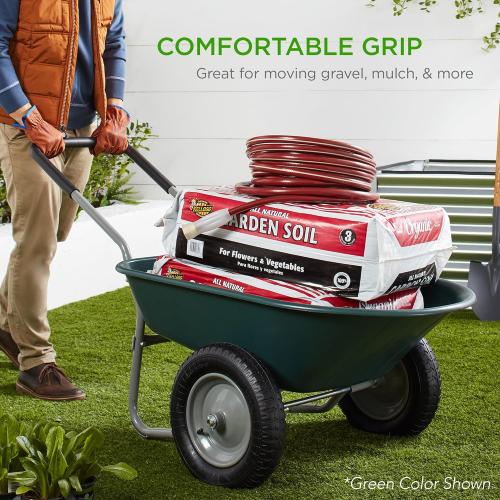 Best Choice Products Dual-Wheel Home Utility Yard Wheelbarrow Garden Cart w/Built-in Stand for Lawn, Gardening, Construction - Dark Gray