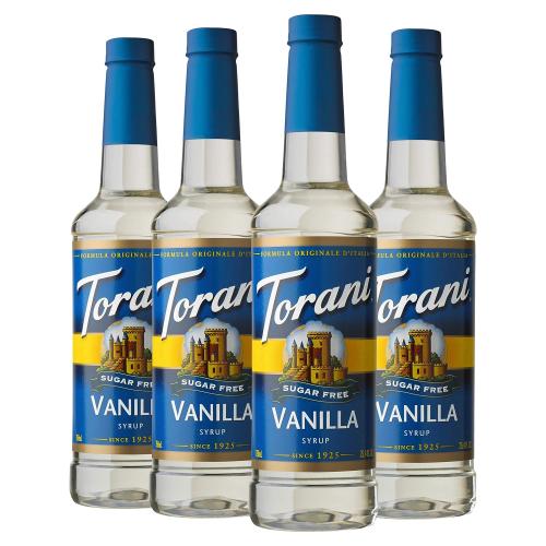Torani Sugar Free Syrup, Vanilla, 12.7 FL. OZ. Ounce 375 ML PET BOTTLES (Pack of 4)