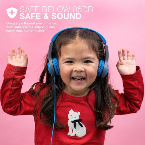 JLab JBuddies Folding Kids Wired Headphones Gen 2, Blue/Grey, Toddler Headphones, Noise Isolation, Kids Safe, Volume Limiting, for Children Ages 2