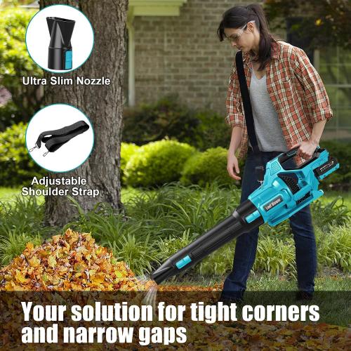 Leaf Blower Cordless 21V, Battery Leaf Blower with 2 x 4.0Ah Batteries and Charger, 3 Speed Modes, Handheld Cordless Blower for Lawn Care, Blowing Leaves, Small Gravel, Blue