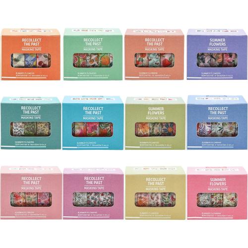 Flowers Washi Tape Set 60 Rolls Floral Patterns Decorative Skinny Blooms Masking Tapes for Arts, DIY Crafts, Journals, Planners, Scrapbook, Wrapping (Summer)